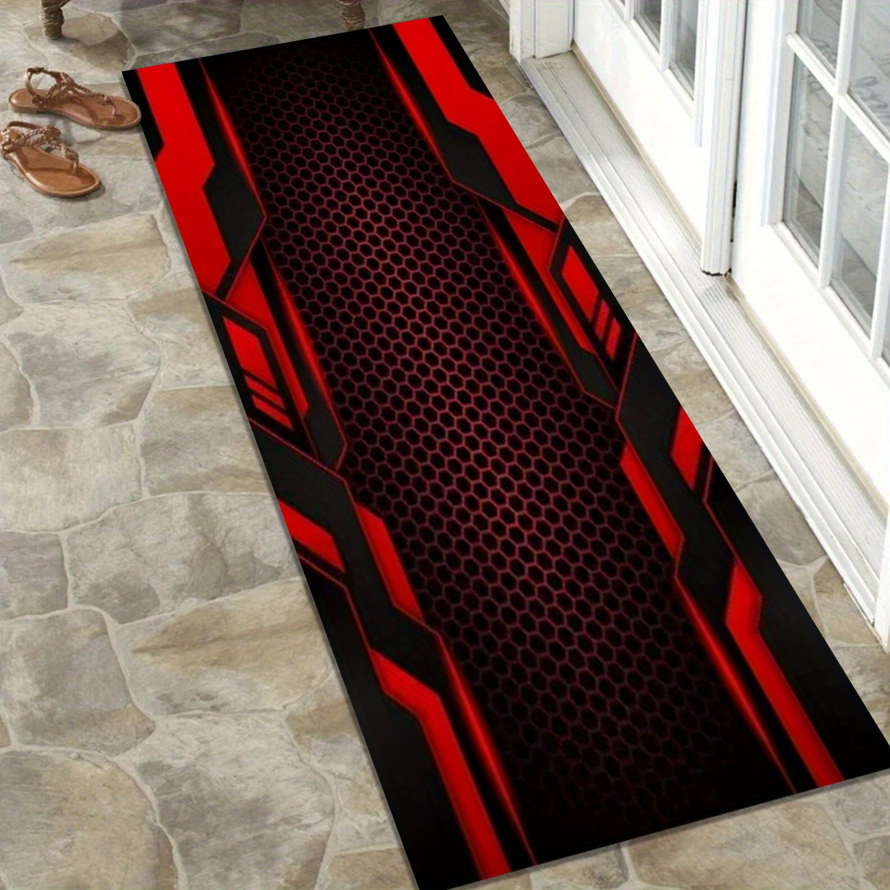 Tech Acc - Red Black Honeycomb Motorcycle Mat, Anti-Slip