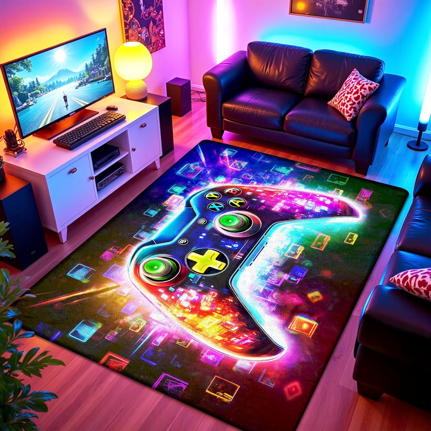 Tech Acc - Cyberpunk Glowing Game Controller Themed Rug,